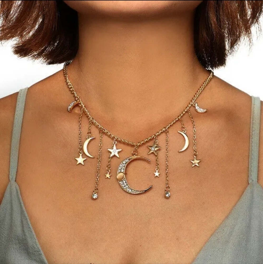 “Dreaming of Us” Diamond Gold Moon Star Necklace
